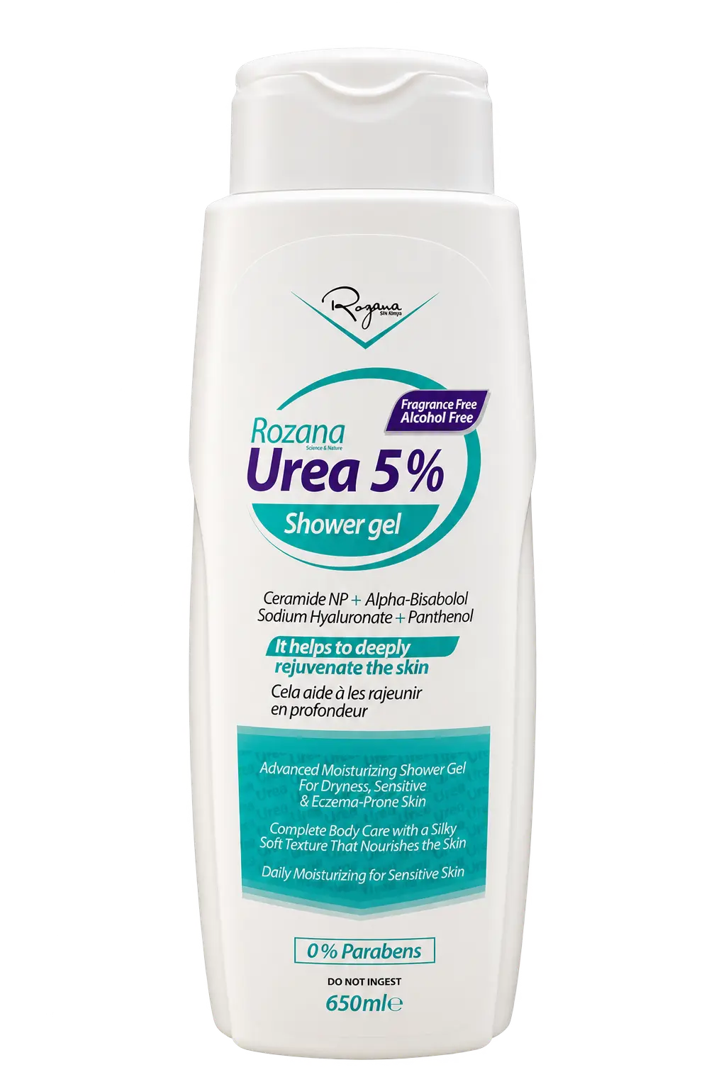 ROZANA SHOWER GEL UREA 5% – FRAGRANCE FREE – 650 mL